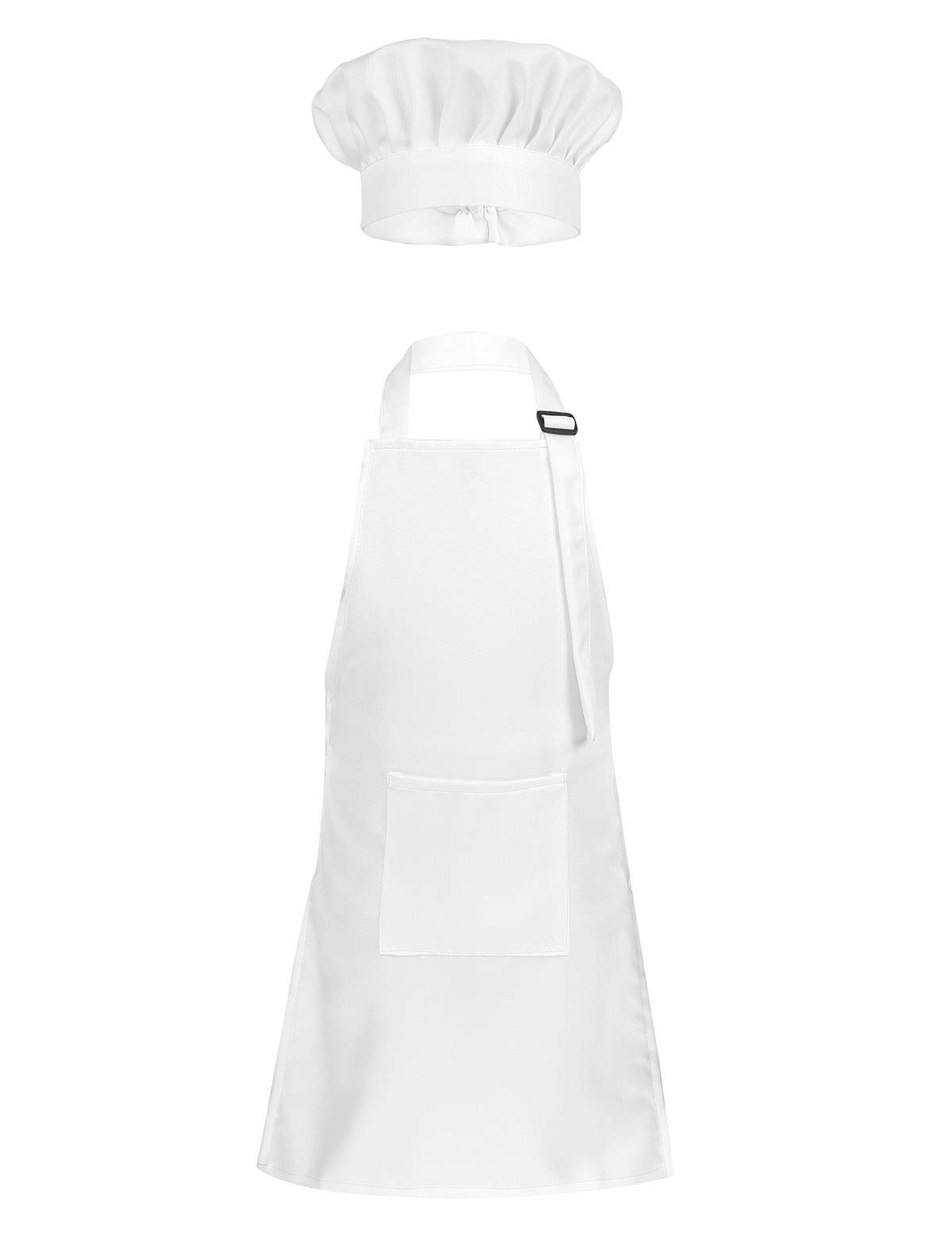 inlzdz Kids Children Chef Kitchen Apron Hat Outfit Adjustable Bib Artist Apron for Cooking Baking Painting Training Crafting Wear White 2-4 Years