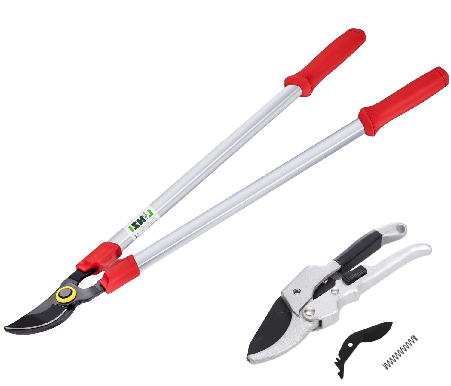 LINZI Garden Shears Set 2PCs, Bypass Loppers Heavry Duty 30 Inch + Ratchet Anvil Secateurs Pruning Shears 200mm 8 Inch, SK-5 Steel Blades, Garden Manual Lopping Pruners Scissors Cutters 651240