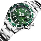 Fanmis Green Dial Rotatable Bezel Sapphire Glass Luminous Hand Quartz Mens Womens Stainless Steel Watches