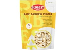 Sunbest Natural Raw Cashew Halves & Pieces, 5 lbs – Unsalted & Unroasted – Bulk Large Cashews to Eat – Fresh, Buttery Texture, Nutrient-Rich, Keto, Paleo, Vegan – Non-GMO, Gluten-Free, Kosher