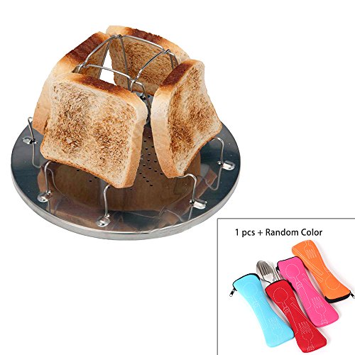Camping Toaster with a Set of Flatware , 4 Slice Toasters Stainless Steel Rustproof ,Portable Bread Toaster with Carry Bag,Best Toaster for BBQ Party, Outdoor Hiking, Camping ,Fishing ,Picnic