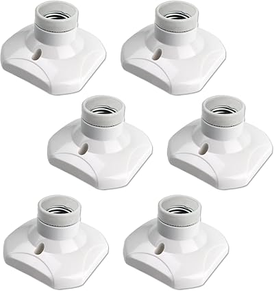 Akynite E27 Screw Light Bulb Socket Holder 60W Ceramic White 6pcs