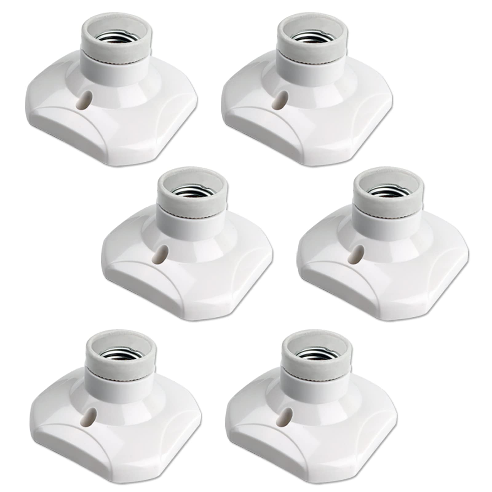 E27 Screw Light Bulb Socket Holder, E27 Lamp Holder Base, Edison Screw ES Wall Socket, Ceiling Light Fitting, AC 220-240V, White, 6pcs