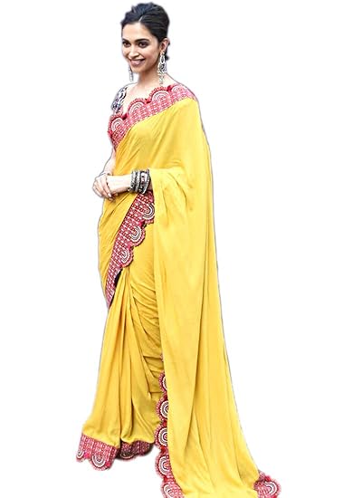 Womens Deepika Padukon Yellow Color Japan Satin Saree