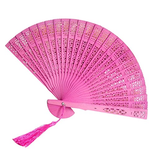 Botrong Wedding Hand Fragrant Party Carved Bamboo Folding Fan Chinese Style Wooden (H)