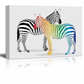 Canvas Prints Wall Art - Zebras with Multi-Colored Strips | Modern Wall Decor/Home Art Stretched Gallery Canvas Wrap Giclee Print & Ready to Hang - 12" x 18"