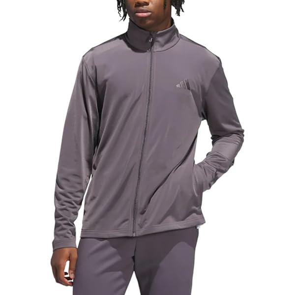 adidas Men's Three Stripe Tricot Full-Zip Jacket, Dark Grey
