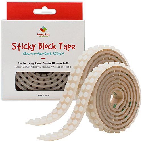 Mighty Kidz Building Block Tape with Glow in the Dark Effect Kids Love! Pick Your Own Colors & Get Creative! Lego Tape Rolls For All Major Brands! Sticky Loops Safe for Kids & Practical for Parents!