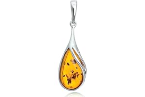 Ian and Valeri Co. Certificate Genuine Amber Sterling Silver Teardrop Pendant