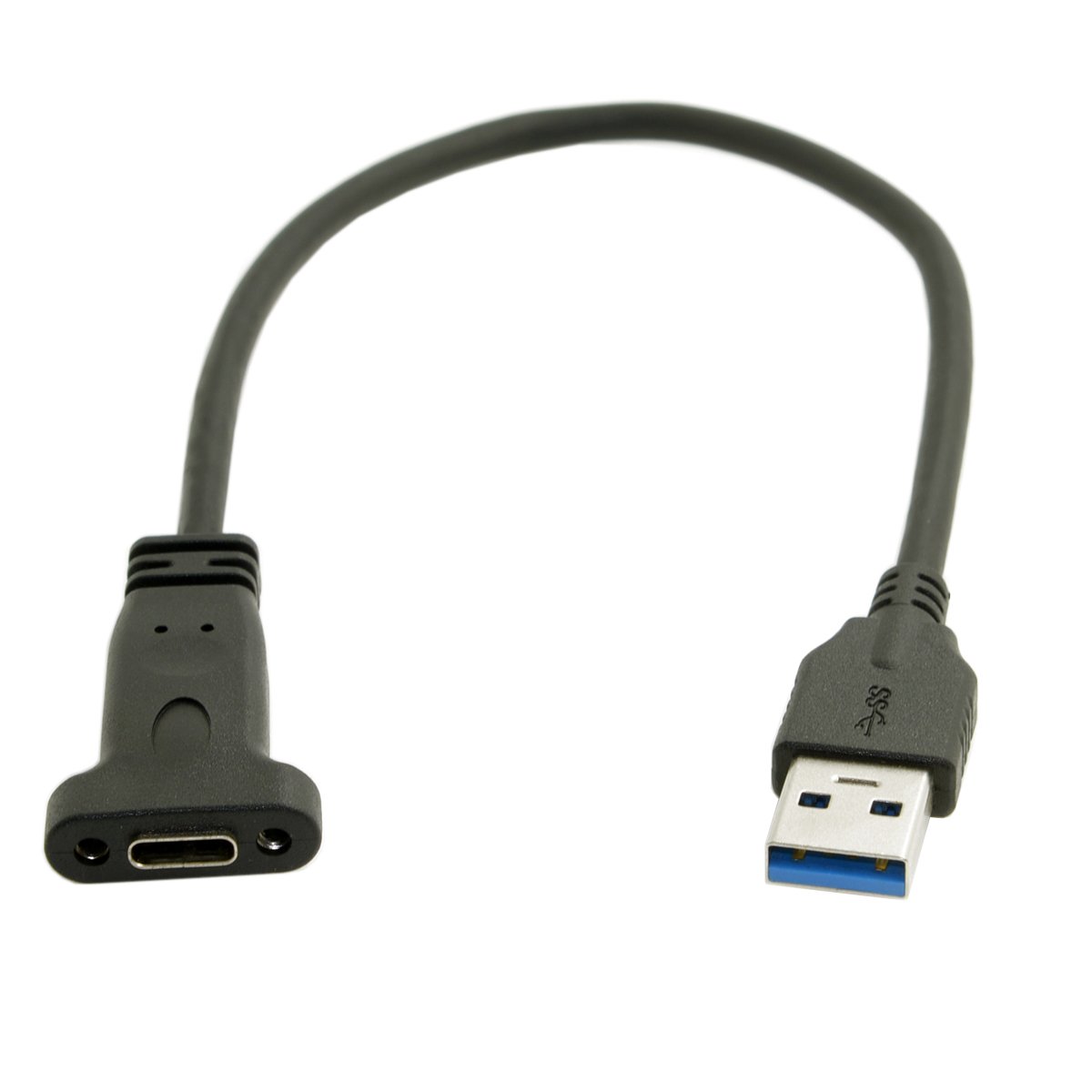 JSER UC-042 USB-C USB 3.1 Type C Female to USB 3.0 A Male Data Cable 20cm with Panel Mount Screw Hole