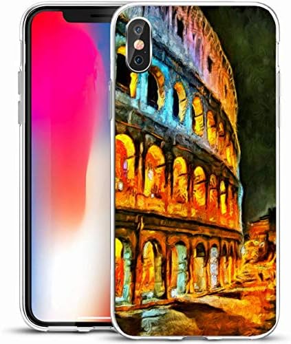 VivYES Protective Phone Case Design for iPhone X/XS 5.8",Europe Gogh Illumination Coliseum Night Painting Drawing Van Rome LSD Roman Amphitheater Design,Anti-Scratch Soft Rubber Gel/TPU