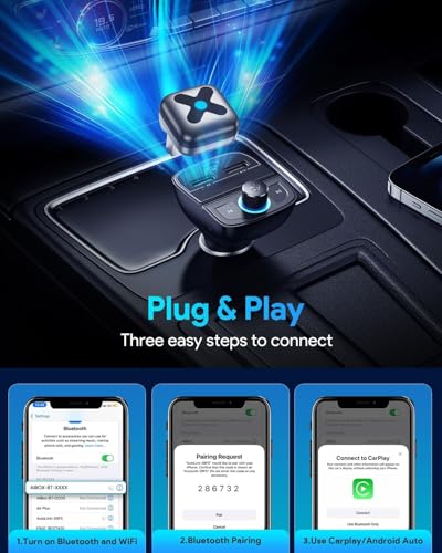 Wireless CarPlay Adapter for iPhone＆Android Auto, 3s Fast Auto-Connect, 5.8GHz WiFi, Bluetooth 5.4, Convert Wired to Wireless, No Delay, USB-C/USB-A/Extension Cable, Compatible with iOS10+/Android 10+