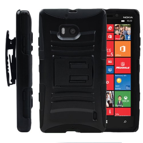 MINITURTLE, High Impact Rugged Hybrid Dual Layer Protective Phone Armor Case Cover with Built in Kickstand and Swiveling Holster Belt Clip for Windows 8 Smartphone Nokia Lumia 929 Icon /Verizon (Black) MINITURTLE, High Impact Rugged Hybrid Dual Layer Protective Phone Armor Case Cover with Built in Kickstand and Swiveling Holster Belt Clip for Windows 8 Smartphone Nokia Lumia 929 Icon /Verizon (Black)