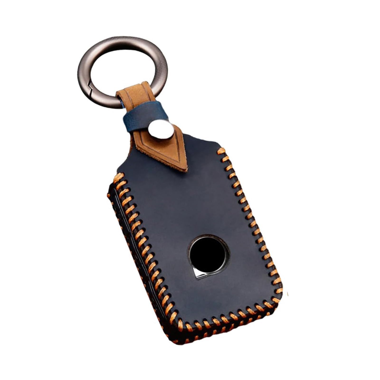 ontto Cowhide Leather Car Key Cover Protector for Volvo XC40 XC60 XC70 XC90 S60 S90 S80 C30 V70 V90 2017-2020 with Keyring Blue
