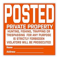 SMARSTICKER Posted Private Property Signs - No Hunting Trespassing - Vinyl Durable Tyvek Posted Signs 12 Pack (Orange)