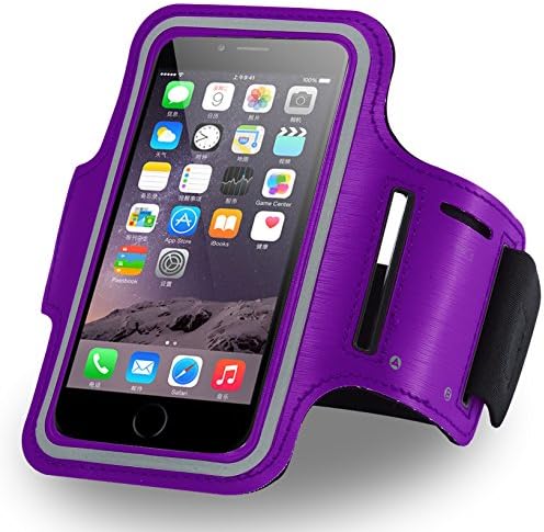 ELMASA Gym Running Jogging Sport Armband for Apple iPhone 6 4.7 / Samsung Galaxy S6 / Samsung Galaxy S6 Edge / Samsung Galaxy S5 / Samsung Galaxy S4 / Samsung Galaxy S3 with Key Holder Slot, Full Touchscreen Functionality,Slim,Light, Adjustable, Durable, Waterproof, Sweat proof, Dirt proof,Stylish-Casual PU Brush Surface Workout Cover Sport Gym Case - Purple(Compatible with Cellphones up to 5.2 Inch, will Not Fit iPhone 6 Plus)
