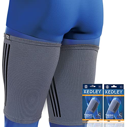 Kedley Thigh Support Sleeve | Premium Elasticated Compression Band | Pulled Hamstring, Strained or Bruised Muscles and Quad Injuries | Protects, Aids Active Rehabilitation (Medium/Large) - Twin Pack