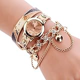 Sannysis Women Leopard Band Bracelet Quartz Braided Winding Wrap WristWatch Beige