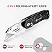Utility Knife, BIBURY Multipurpose Carpet Knife, Double Cutter Head,Box Cutter with 10 Replaceable SK5 Stainless Steel Blades, Belt Clip,Quick Change and Safely Lock-Back Design (Black)