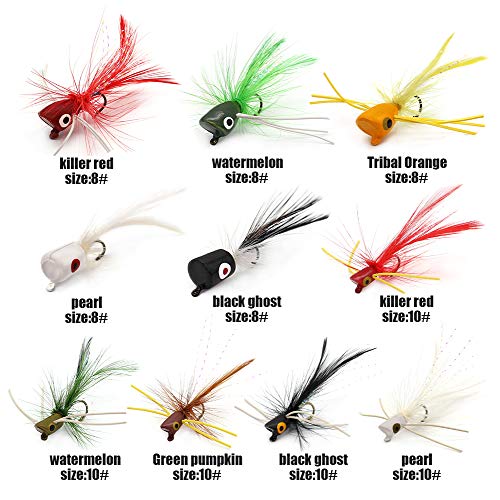 XFISHMAN Fly Fishing Poppers Lures for Bass Panfish Flies Topwater