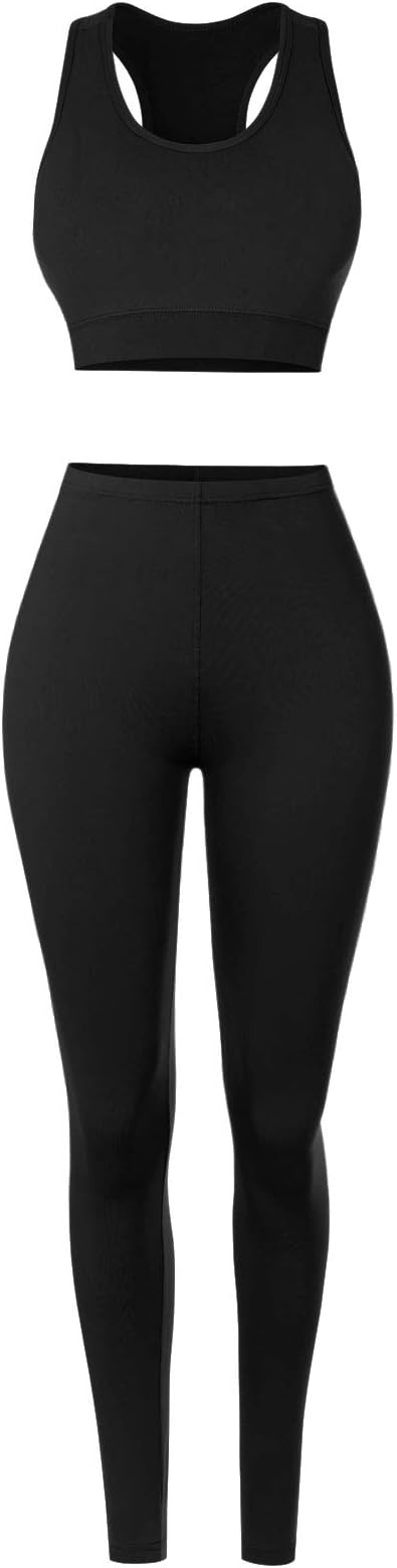 Women's Two Piece Gym Yoga Racerback Sports Bra with Slim Fit Legging Active Set