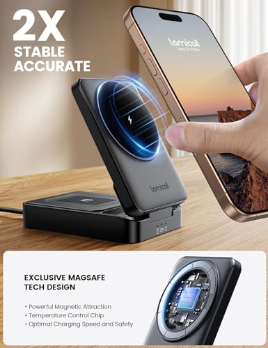 Lamicall 3 in 1 Charging Station for Apple - Foldable Wireless Charger Stand for Mag Safe Portable, Travel Wireless Charger Station for Multiple Devices