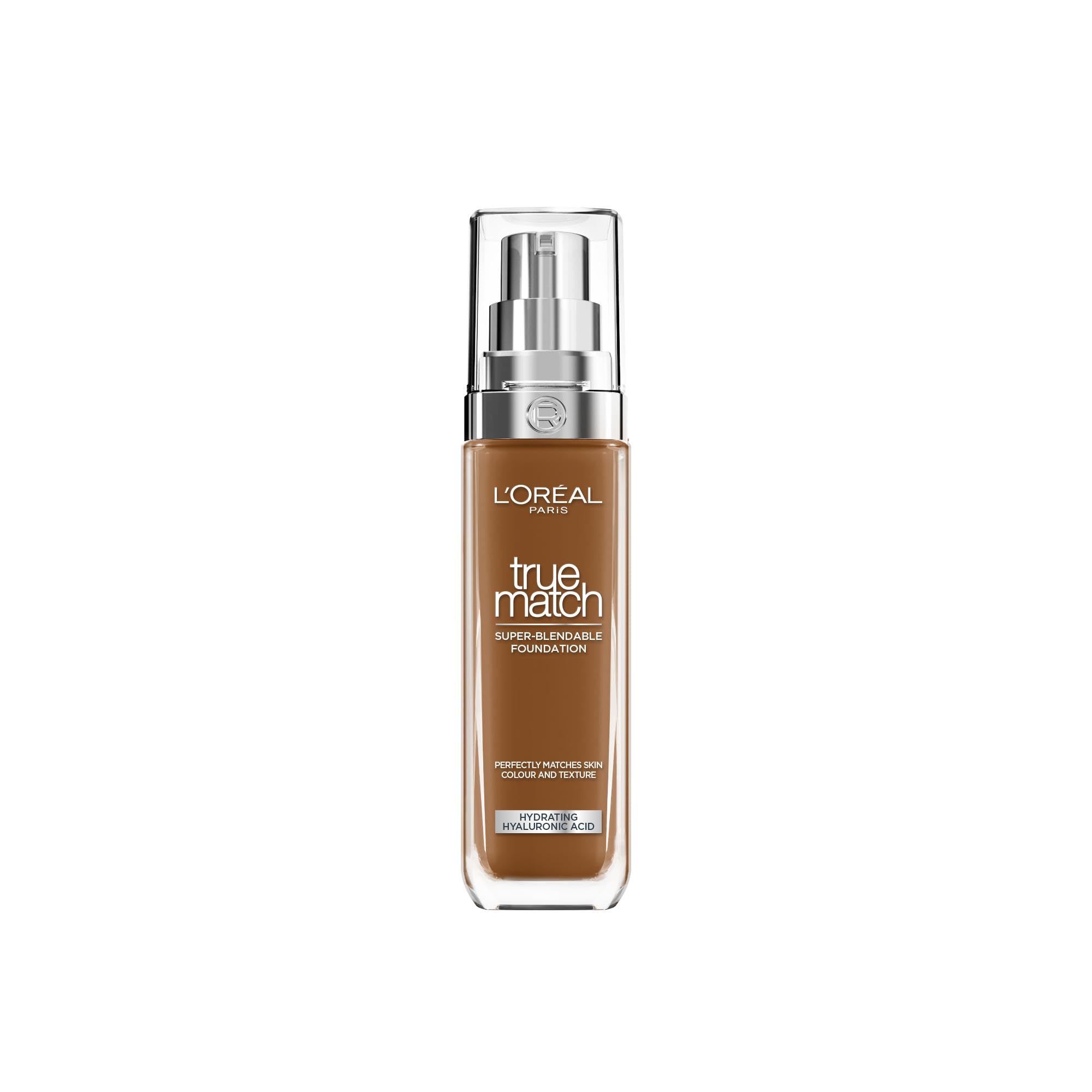 L'Oréal Paris Foundation for Face, Skincare Infused with Hyaluronic Acid, True Match Hydrating Liquid Foundation for All Skin Tones, SPF 16, 9W Sienna, 30 ml