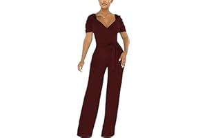 ZonJie Sexy Jumpsuits for Women Summer Plus Size Short Sleeve Party Rompers Dressy Club Wide Leg Long Pants
