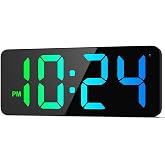LED Digital Wall Clock with Large Display, Big Digits, Auto-Dimming, 12/24Hr Format, Modern Electric Small Silent Wall Clock for Living Room, Bedroom, Classroom, Farmhouse, Kitchen, Office - RGB