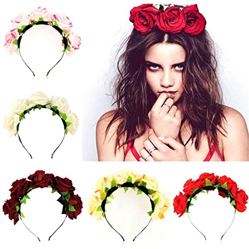 BCDshop Woodland Photo Shoot Flower Crown Hair Wreath Floral Garland Wedding Festival Party Headband (White)