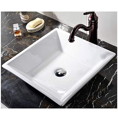 VCCUCINE White Square 16.54"X 16.54" Bathroom Porcelain Ceramic Vessel Sink, Countertop Sink for Lavatory Vanity Cabinet