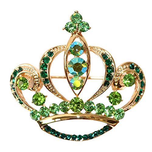 Navachi 18k Gold Plated Green Crystal Royal Crown Az7321b Brooch Pin