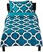 Amazon Basics Lightweight Microfiber Bed-in-a-Bag Comforter 5-Piece Bedding Set, Twin/Twin XL, Teal Trellis, Printed
