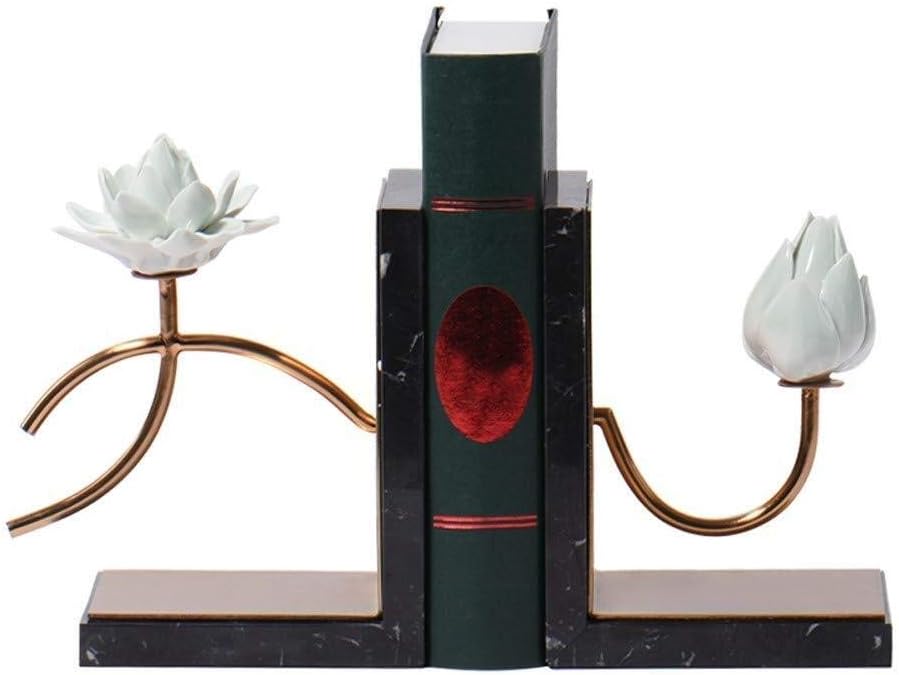 Bookends Marble Main Metal Bookends Bookshelf Organizer Minimalist Style Classic Gardening Art for Library School Office Home Study