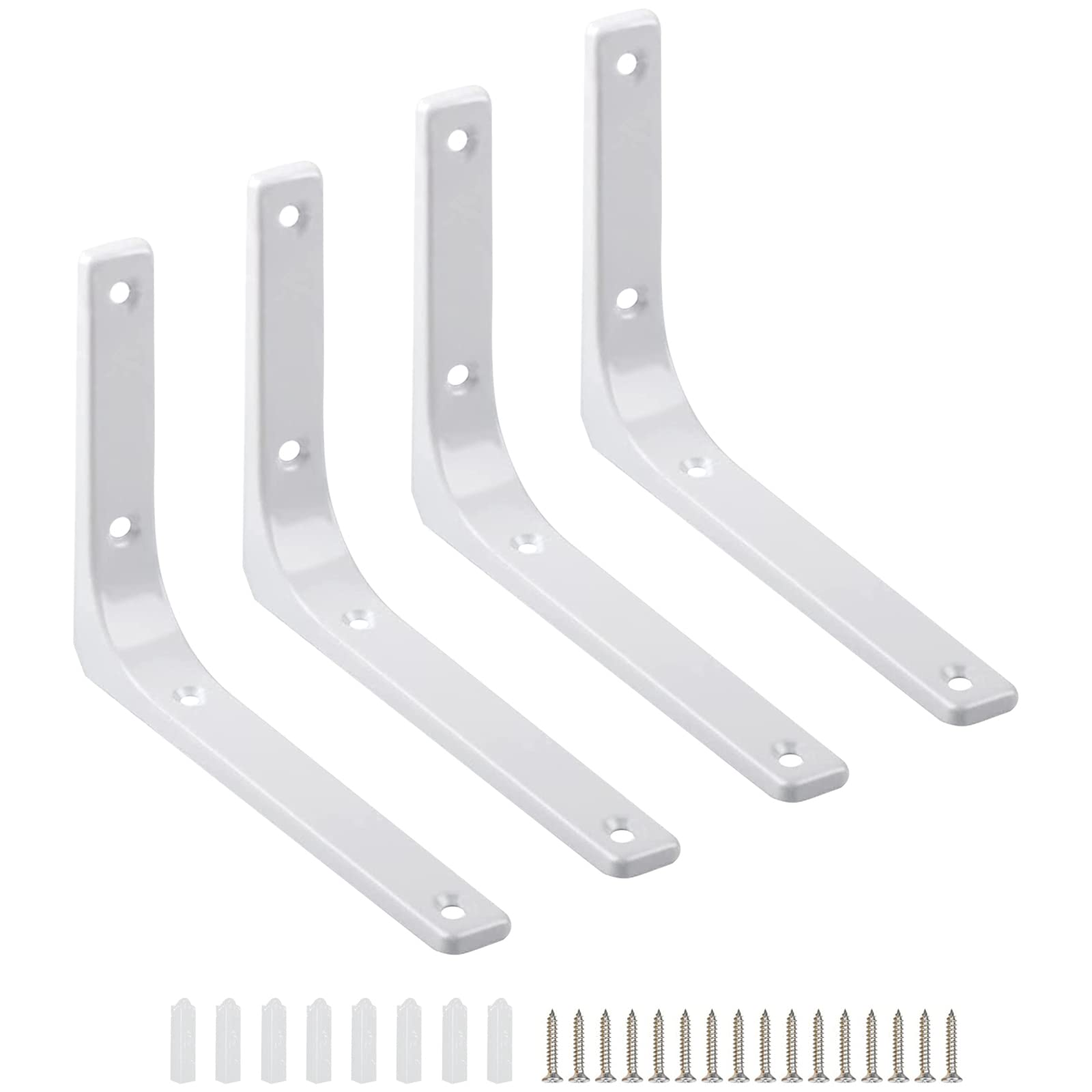 Heavy Duty Shelf Brackets 5 x 6 Inch – 4 Pack L Shape Wall Mounted Metal Brackets for Shelves & Bookshelves, Decorative Support Brackets - White