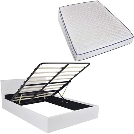 Festnight Hydraulisches Stauraumbett Kunstleder Polsterbett Stauraum Doppelbett mit 140 x 200 cm Memory Foam-Matratze