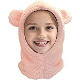 2 in 1 Kids Bear Hat Scarf Toddler Balaclava Winter Warm Beanies Cap Thick Fleece Skull Caps for Boys Girls
