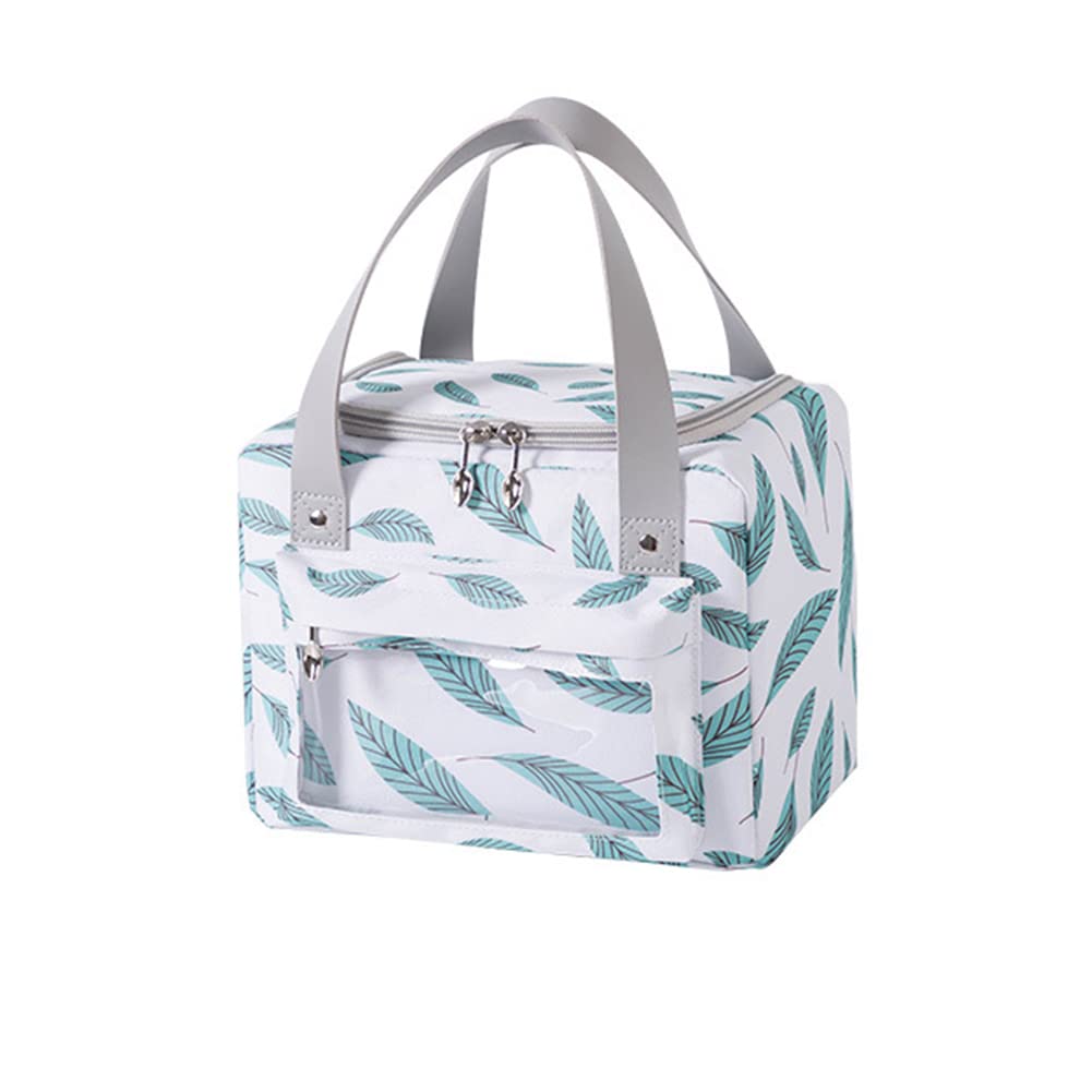 Croselyu Portable Square Lunch Bag - Mini, Insulated, Cute, Outdoor Picnic & Ice Bag - M, Leaf