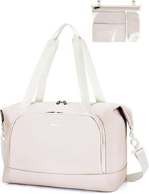 Bolsa de Viaje Plegable, Equipaje de Mano Ligera y Resistente al Agua para el Fin de Semana, Bolsa Viaje con Reciclada Bolsillo Húmedo Extraíble para Mujer y Hombre, 30L-Beige