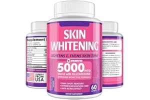 Glutathione Whitening Capsules - 60 capsules, 5000 mg glutathione - Effective whitening skincare supplement - Lightens spots,