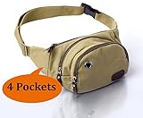 Canvas Waist Bag Fanny Pack with 3 Zipper Compartments and Adjustable Belt for Sports, Outdoor Activities and Travel