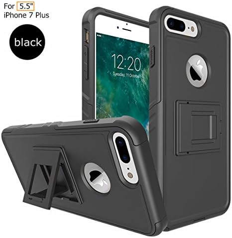 iPhone 7 Plus case,Snopow Hybrid Drop Protection Built-in Kickstand Dirtproof Charging Port Slight Sandblast Shell,Anti-Impact Shock-Proof Non-Slip Anti-Scratch Tough Bumper Armor Defender Cover-Black