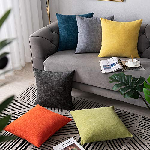 Anickal Mustard Yellow Pillow Covers 18x18 Inch Set of 2 Rustic Farmhouse Chenille Decorative