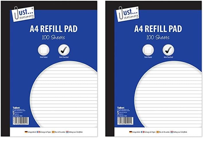 Just stationery 100 Sheet A4 Refill Pad, White (Pack of 2)