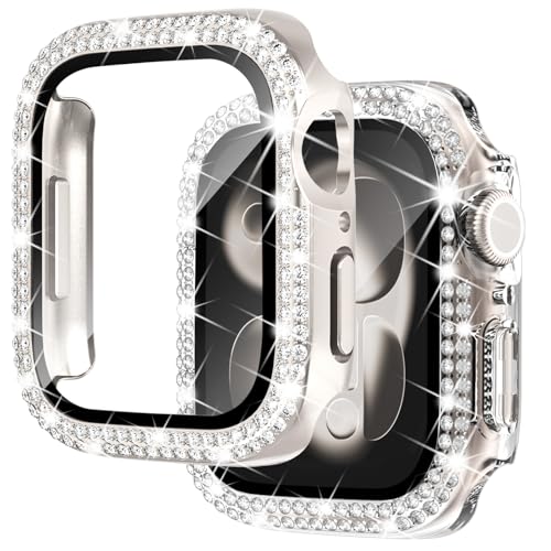 NewWays 2 Pack Compatible with Bling Apple Watch Protective Case Built-in Screen Protector for Apple Watch 44mm iWatch Series SE(2020) SE(2nd Gen 2022) 6 5 4 (44mm, Starlight/Clear)