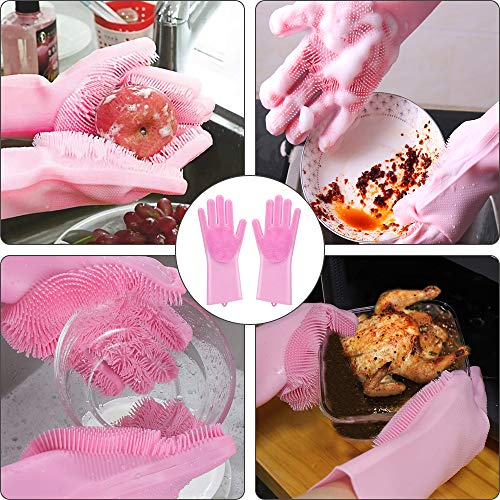image for Scrubme Silicone Dishwashing Gloves with Scrubber & Bonus Hook | 100% 