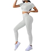 Ayolanni Workout Sets for Women Crop Top High Waisted Leggings Workout Womens Lounge Set Pilates Outfit Summer Yoga Clothes