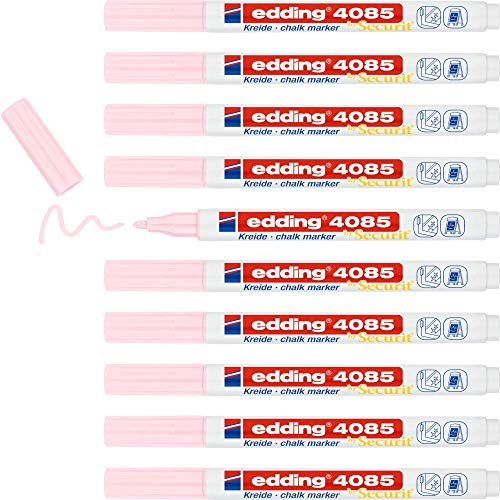 edding 4085 chalk marker - pastel-rose - 10 chalk pens - round tip 1-2 mm - fine-tipped wet wipe pen for chalkboards, windows, glass, mirrors - liquid chalk marker pens for opaque coverage
