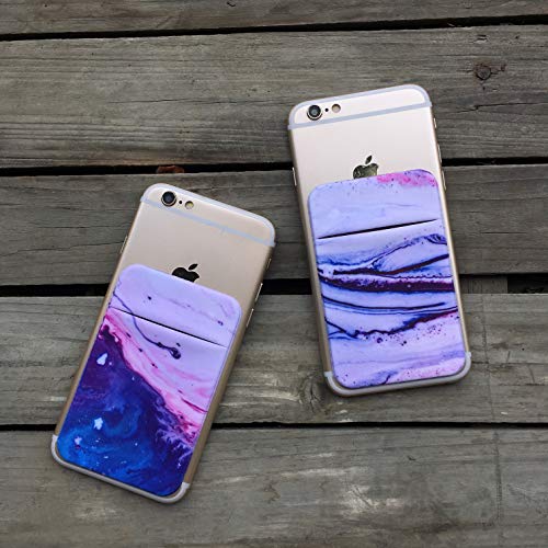 2Pack Adhesive Phone Pocket,Cell Phone Stick On Card Wallet Sleeve,Credit Cards/ID Card Holder(Double Secure) with 3M Sticker for Back of iPhone,Android and All Smartphones (Sand Marble Purple)
