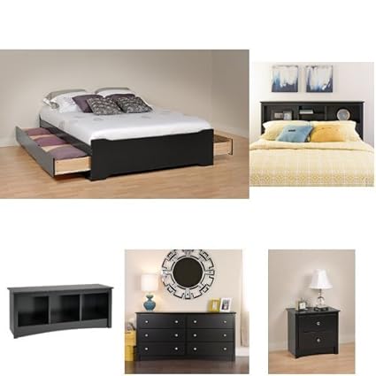 Amazon Com Prepac Sonoma 5 Piece Queen Bedroom Set Black